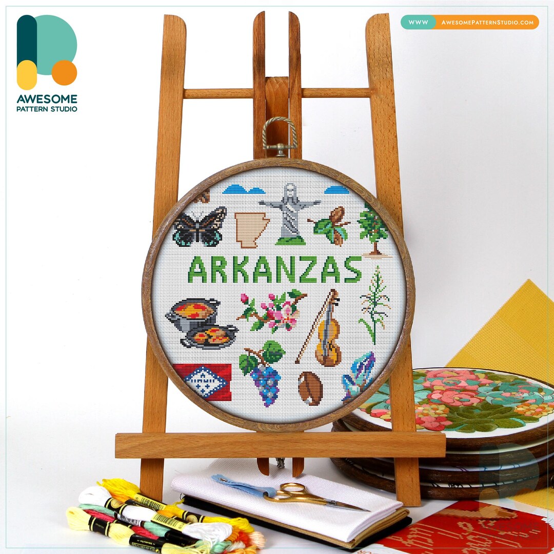 Arkansas, USA Collection Cross Stitch Kit and Pattern - Modern Cross ...