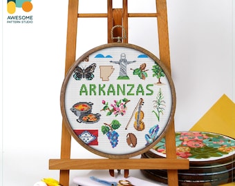 Arkansas, USA Collection Cross Stitch Kit and Pattern - Modern Cross Stitch and Embroidery Sampler for Needlework Art Enthusiasts, CS1897
