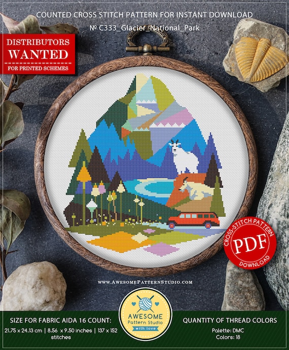 Cross Stitch World Stitching Cross Stitch Designs Cross Designs Glacier National Park #K333 Cross Stitch Kit Stitch Design