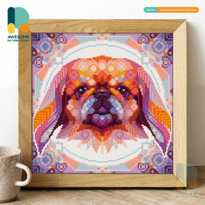 Mandala Pekingese DS2136, KIT fai da te per pittura diamante / Kit pittura diamante / Kit arte diamante per adulti / Kit punti diamante 5D trapano completo