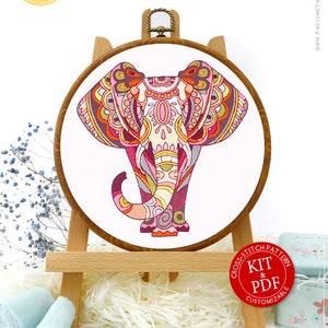 Mandala Elephant Embroidery Kit and Pattern - Boho Decor and Adult Crafts for Modern Embroidery Art Enthusiasts