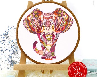 Mandala Elephant Embroidery Kit and Pattern - Boho Decor and Adult Crafts for Modern Embroidery Art Enthusiasts
