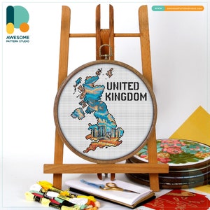 United Kingdom Stonehenge Wiltshire Map CS2569, Counted Cross Stitch Pattern KIT and PDF | Embroidery Pdf Pattern Download