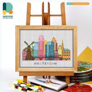 Amsterdam, Netherlands Cross Stitch Kit and Pattern: Modern Needlework Art, PDF and Embroidery Sampler, CS339