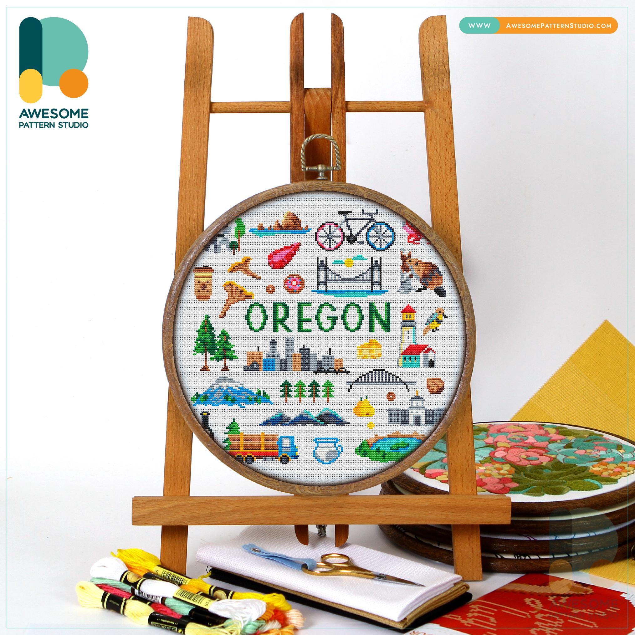 Oregon Pattern Oregon, USA Collection Cross Stitch Pattern and Kit: Modern Needlework ...