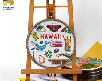 Hawaii, USA Collection Cross Stitch Pattern and Kit: Modern Cross Stitch Embroidery Sampler for Needlework Art Enthusiasts, CS1887