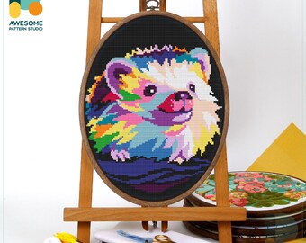 Hedgehog Abstract Animal CS885, Counted Cross Stitch Pattern KIT and PDF | Pdf Pattern Download | Embroidery Kits | Cross Stitch Designs
