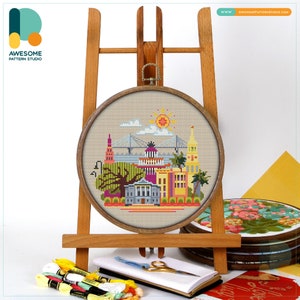 Charleston, USA, America Cross Stitch Pattern and Kit - Modern Cross Stitch Needlework Art, CS071