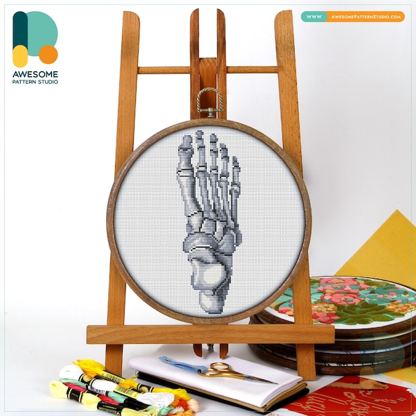 Foot Bones The Human Anatomy CS2067, Counted Cross Stitch Pattern KIT and PDF | Embroidery Pdf Pattern Download | Cross Stitch Kits