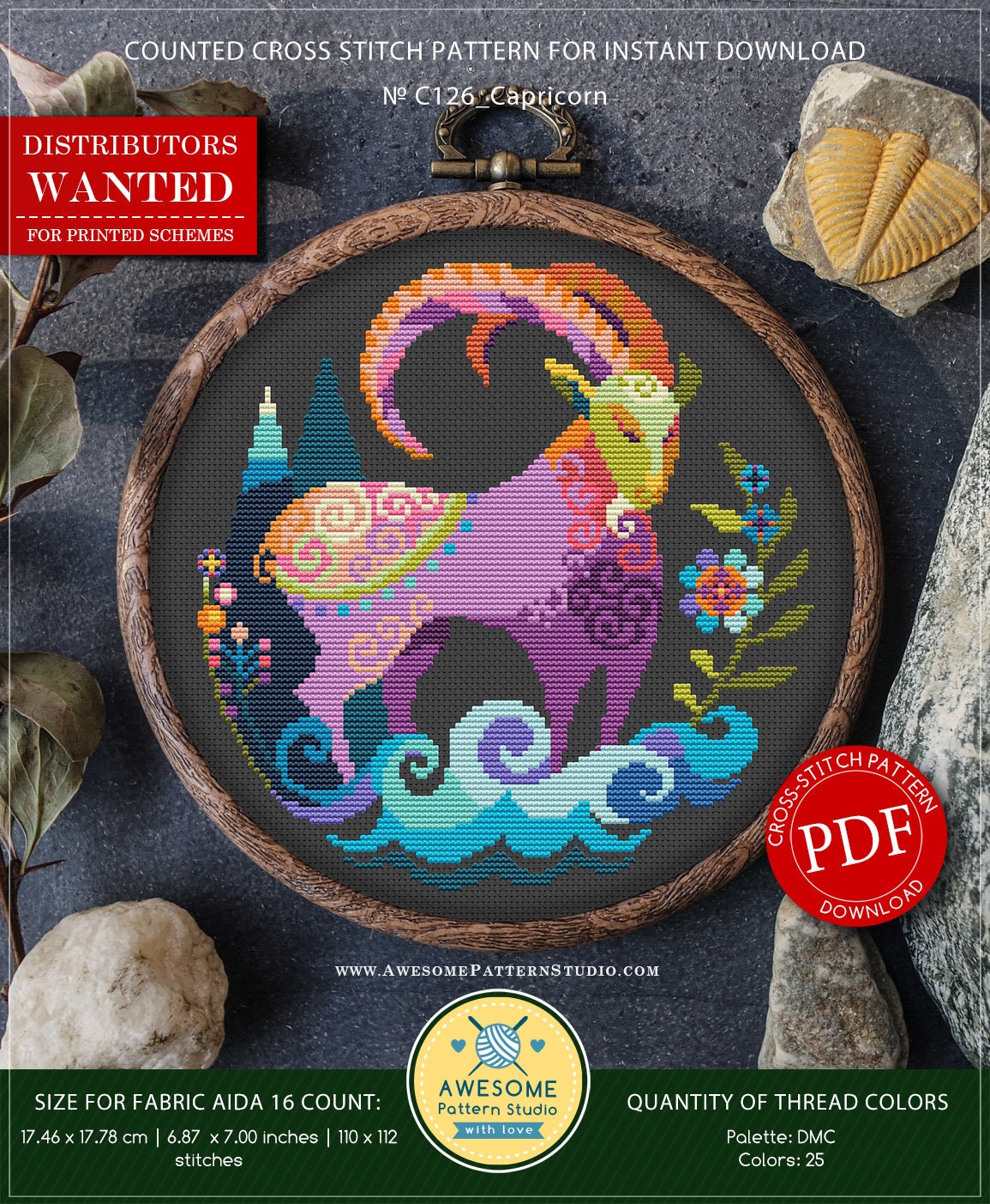 Capricorn #P126 Embroidery Cross Stitch Pattern Download