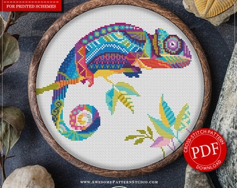 Mandala Chameleon #P171 Borduurkruissteekpatroon Direct downloaden | Stiksels | Kruissteekwereld | Steekontwerp | Steekpatronen