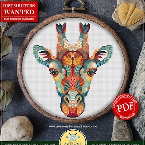 Mandala Giraffe #P206 Cross Stitch Embroidery Pattern Download | Cross Stitch Kits | Cross Stitch Designs | Cross Pattern | Cross Designs