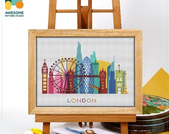 London, England, UK Kreuzstichmuster und Kit: Moderne Handarbeiten mit PDF Muster und Hoop Art Stickerei Sampler, CS347