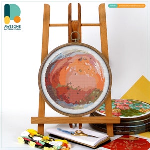 Planet Mars Cross Stitch Kit and Pattern - Modern Needlework Art Embroidery Sampler for Cosmic Creativity, CS859
