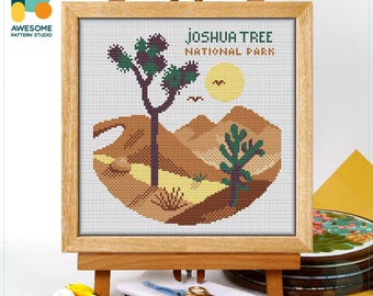 Joshua Tree National Park, California, USA Cross Stitch Pattern and Kit - Modern Needlework Art, Embroidery Sampler, CS2676