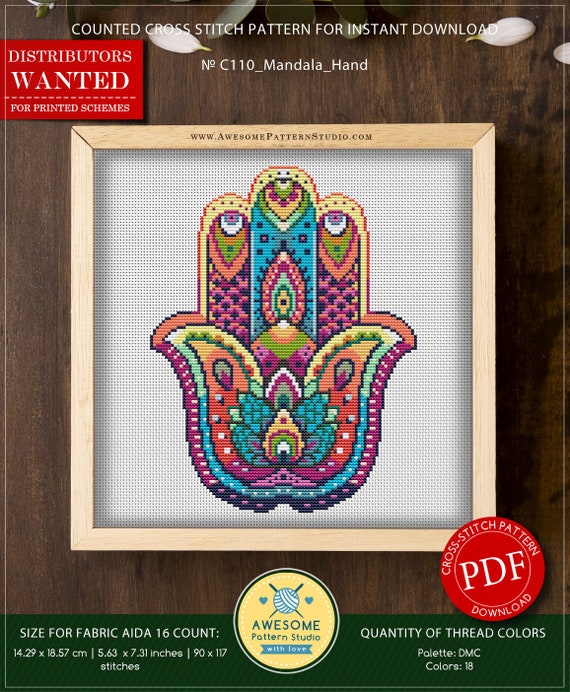 Mandala Hand #P110 Embroidery Cross Stitch Pattern Download