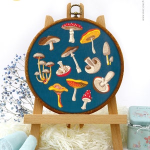 Autumn Mushrooms  EM275, Embroidery Pattern KIT and PDF  | Sewing | Simple Needlepoint | Gift Kit | Modern Needlepoint | Needlepoint Kit