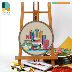 Nashville, USA, America Cross Stitch Pattern and Kit - Modern Cross Stitch Embroidery Sampler for Needlework Art Enthusiasts, CS103