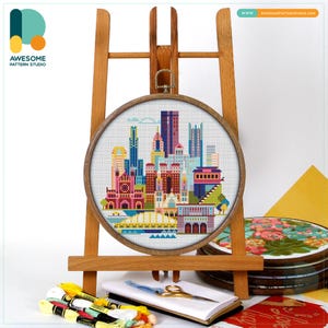 Pittsburgh, USA, America Cross Stitch Kit and Pattern - Modern Embroidery Sampler and Needlework Art for Unique Hoop Art, CS091