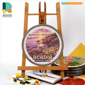 Acadia National Park, Maine USA, America Cross Stitch Kit and Pattern: Modern Needlework Art for Embroidery Lovers, CS2790