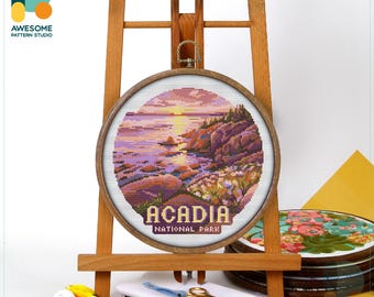 Acadia National Park, Maine USA, America Cross Stitch Kit and Pattern: Modern Needlework Art for Embroidery Lovers, CS2790