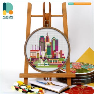 Kansas City, USA, America Cross Stitch Kit and Pattern: Modern Cross Stitch, Needlework Art, Embroidery Sampler, CS415