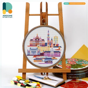 Antwerp, Belgium, Europe Cross Stitch Pattern and Kit: Modern Embroidery Sampler for Unique Needlework Art, CS1192