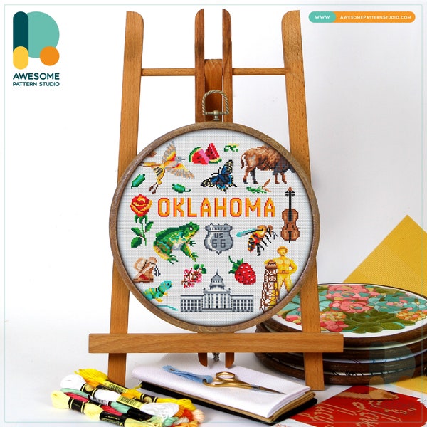 Oklahoma Collection CS1862, Counted Cross Stitch Pattern KIT and PDF | Embroidery PDF Pattern Download | Cross Stitch Kits