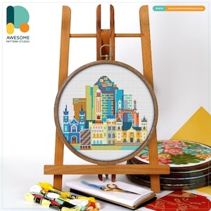Lima, Peru, South America Cross Stitch Pattern and Kit - Modern Cross Stitch Hoop Art for Creative Needlework Enthusiasts, CS174