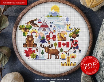 Canada In Icons #P856 Cross Stitch Pattern Cross Stitch Embroidery PDF Pattern Download Stitching | How to Cross Stitch | Needlepoint Kits