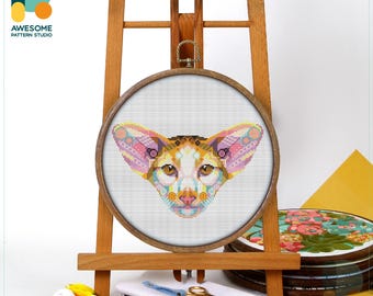Mandala Oriental Shorthair Cat Cross Stitch Pattern and Kit - Modern Needlework Art and Embroidery Sampler for Cat Lovers, CS2400