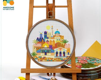 Jerusalem, Israel, Middle East Cross Stitch Pattern and Kit - Modern Cross Stitch and Embroidery Sampler for Unique Needlework Art, CS173