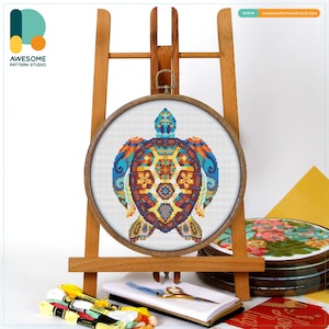 Mandala Turtle Cross Stitch Pattern and Kit - Modern Embroidery Sampler Needlework Art, CS172
