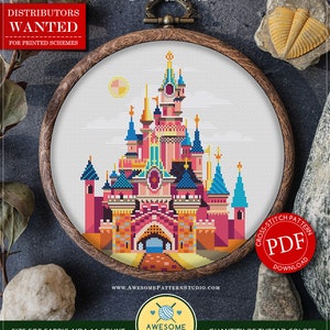 Sleeping Beauty Castle P492 Cross Stitch Embroidery Pattern Instant Download Cross Stitch Patterns Embroidery Kits Stitch Design image 1