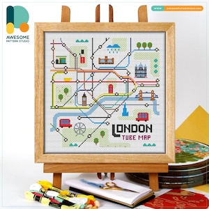 London Tube Map Cross Stitch Pattern & Kit: Modern Needlework Art and Embroidery Sampler for Unique Hoop Art, CS3172