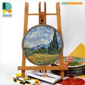 Wheat Field with Cypresses by Vincent van Gogh Cross Stitch Pattern and Kit - Modern Needlework Art and PDF Pattern, CS2283