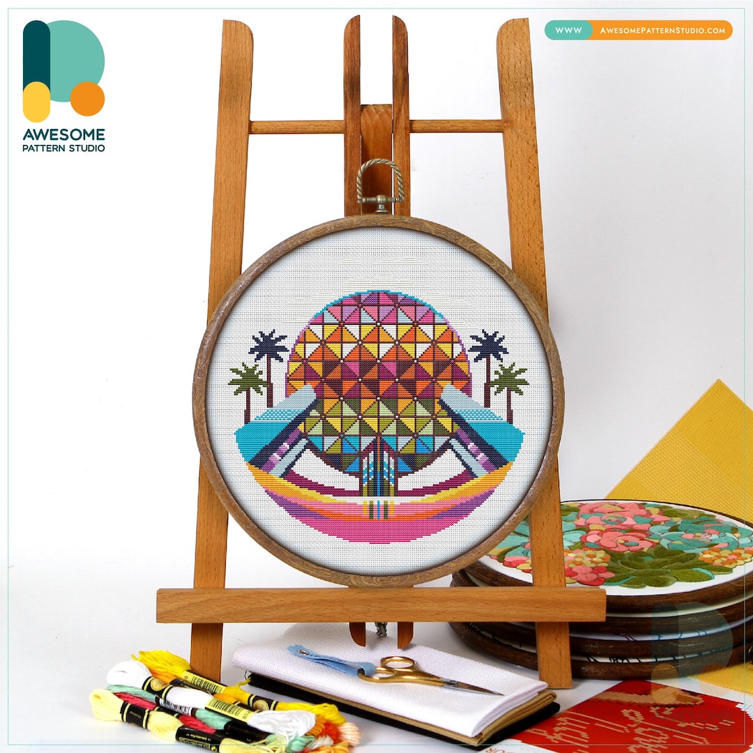 Epcot Repeating Pattern Epcot, Florida, USA Cross Stitch Kit and Pattern - Modern Cross Stitch ...