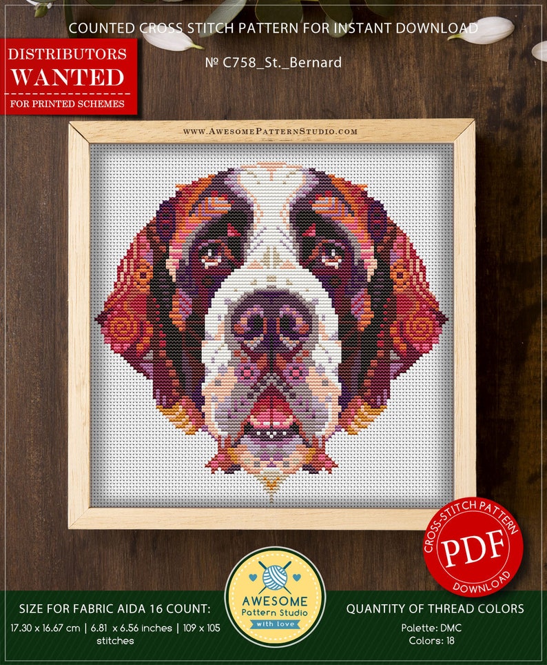 St. Bernard Dog P758 Cross Stitch Pattern Cross Stitch | Etsy