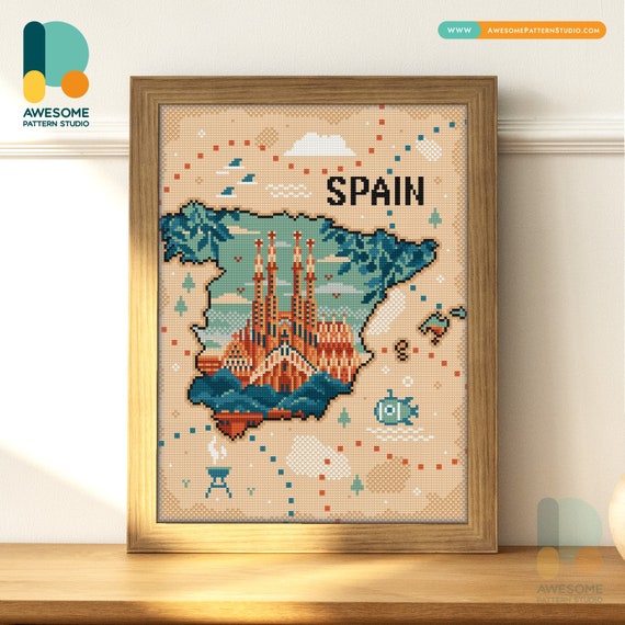 Sagrada Familia, Spain, Barcelona Map Diamond Painting Kit: Modern