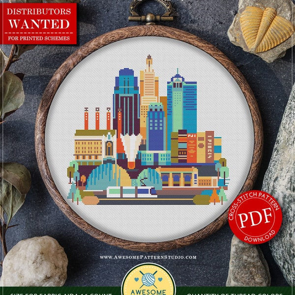 Kansas City #P357 Embroidery Cross Stitch Pattern Download | Cross Stitch Patterns | Embroidery Kits | Stitch Design | Embroidery Stitches