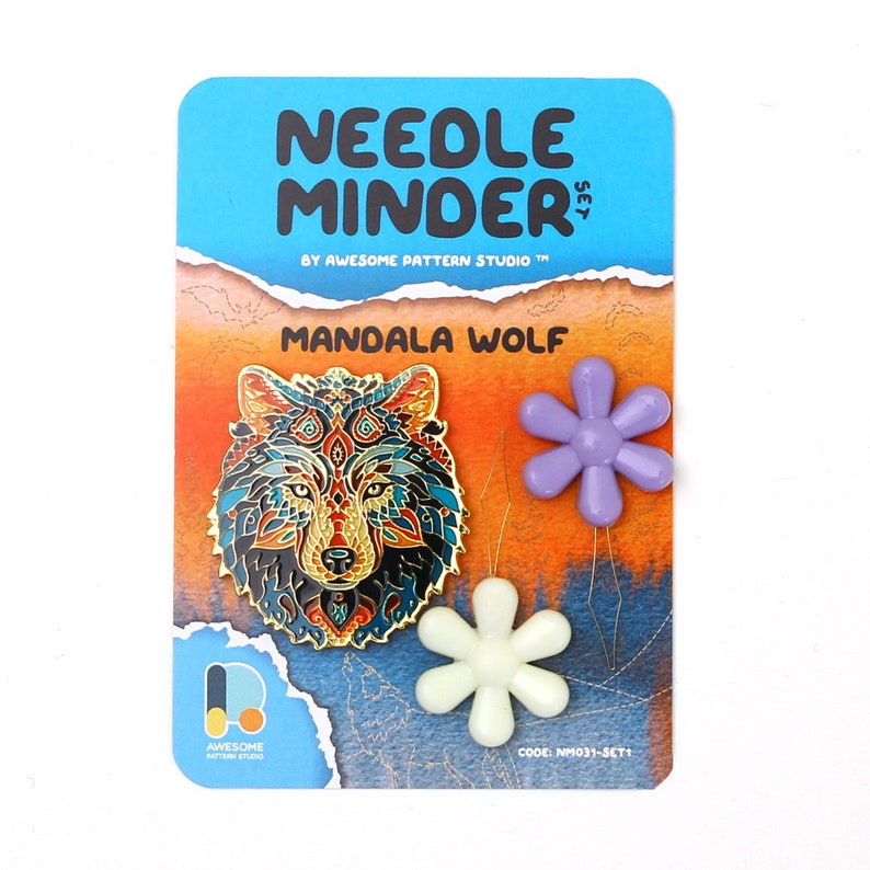 Mandala Wolf Needle Minder – Cute Needle Minder Gift for Crafters NM031 Set #1