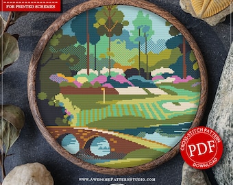 Augusta National Golf Course Square #P1222 Cross Stitch Pattern | Cross Stitch Embroidery | PDF Pattern Download | Cross Stitch Kits