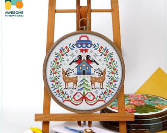 Magic Winter Ball Cross Stitch Pattern and Kit: Modern Needlework Art and Embroidery Sampler for Cozy Crafting, CS2029