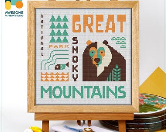 Great Smoky Mountains, USA, America National Park Cross Stitch Pattern and Kit Modern Needlework Art Embroidery Sampler, CS2738