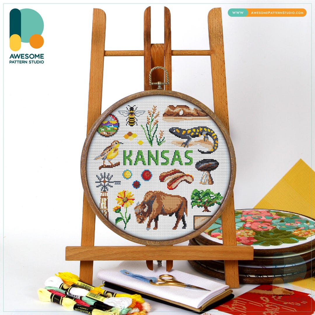 Kansas, USA Collection Cross Stitch Pattern and Kit - Modern Needlework ...