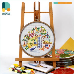 Australia Icons Cross Stitch Pattern and Kit: Modern Embroidery Sampler and Needlework Art for Creative Home Decor, CS839