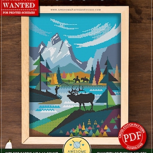 Grand Teton Nationalpark #P417 Kreuzstich PDF Stickmuster | Kreuzstich Stickmuster | Kreuzstich Welt | Stickmuster