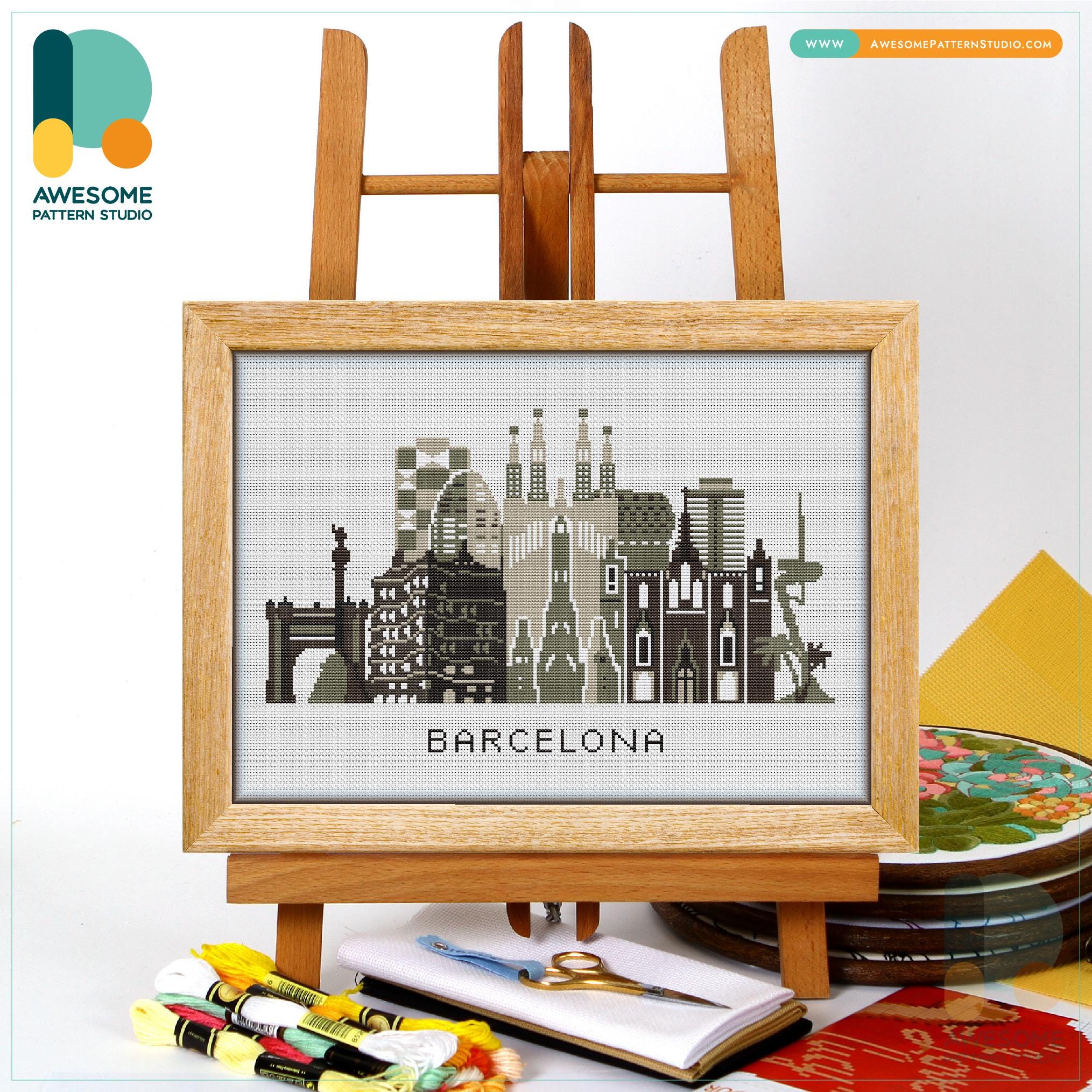 Barcelona, Spain, Europe Cross Stitch Pattern and Kit: Modern ...