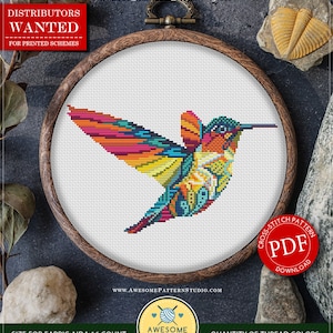 Mandala Hummingbird #P309 Cross Stitch Embroidery Pattern Instant Download | Stitching | How To Cross Stitch | Counted Cross Stitch