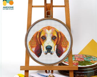 Mandala Treeing Walker Coonhound Cross Stitch Pattern and Kit: Modern Cross Stitch Needlework Art, PDF Pattern, Embroidery Sampler, CS2173